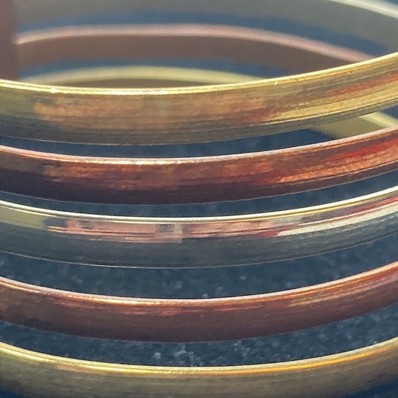 Mixed Metal Tone Stacked Look Cuff Bracelet Silver Gold Bronze - Picture 3 of 15